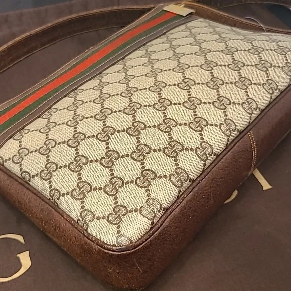 GUCCI VINTAGE 1970'S WEB SHERRY LINE COATED CANVAS/LEATHER SHOULDER BAG- RARE - Picture 13 of 17